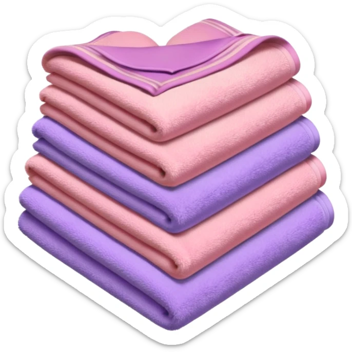 stack of soft towels in milky, pastel pink, and soft purple, arranged in a heart shape, iOS emoji style sticker