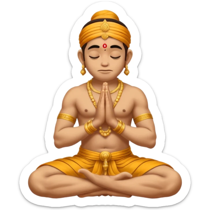 Hanuman ji seated and praying with close eyes with golden mukut and only in dhoti no upper wearings sticker