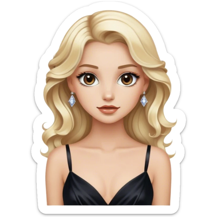 Luxury blonde model, brown eyes, sleek wavy hair, black silk gown with diamanté straps sticker