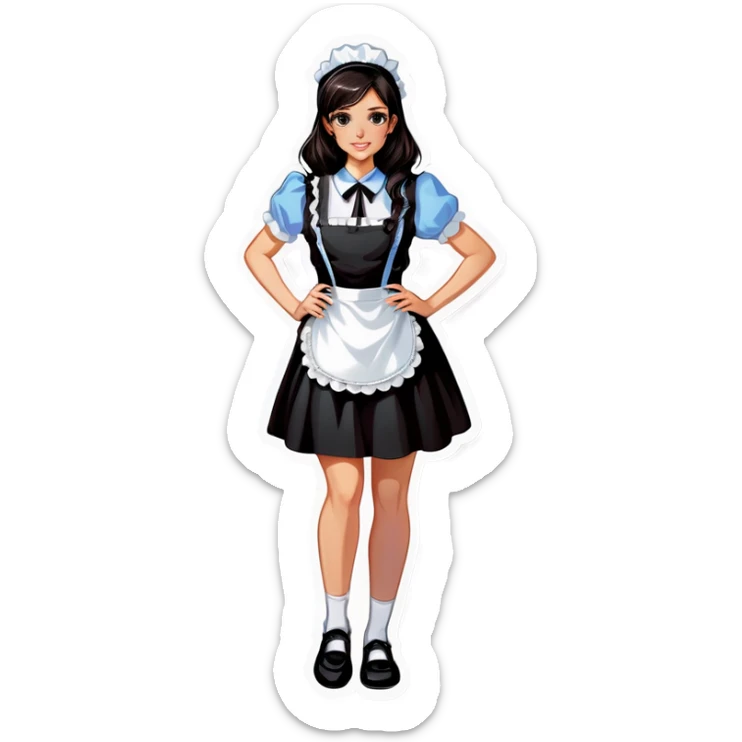 Realistic woman wearing short skirt maid costume long dark hair sticker