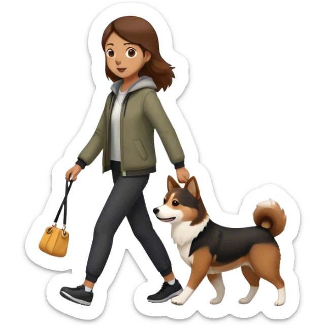 border collie dog and black shiba inu dog walking with his brown hair owner sticker