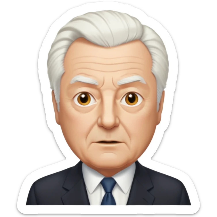 Gough Whitlam, distinguished older Australian man with white hair, suit and tie, confident expression sticker