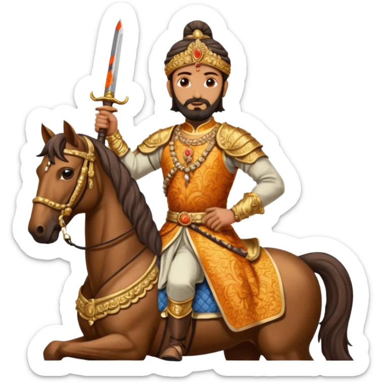 Make a emoji of Chatrapati Shivaji Maharaj in hand must have sward and horse face must be similar to shivaji maharaj  sticker