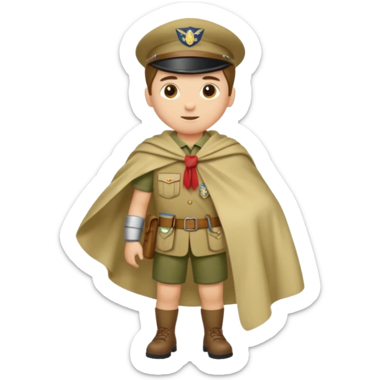 Maak een persoon in scoutsuniform. Maak zijn volledige lichaam en laat hem een afwegings gebaar maken met zijn handen sticker