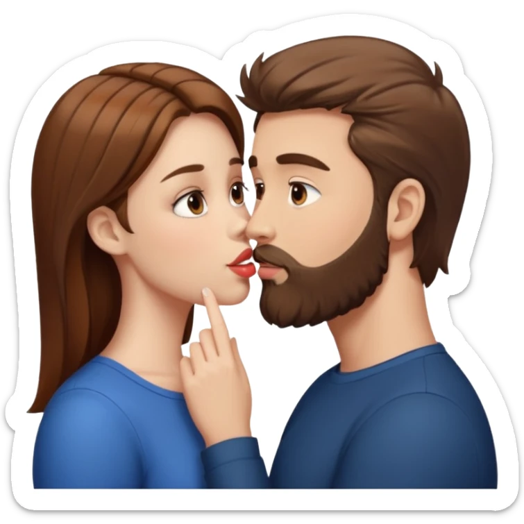 White man with brown hair and beard kissing lips with a white girl with brown hair sticker