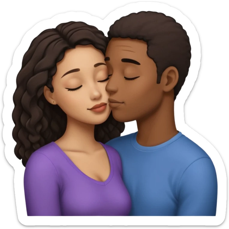 Ebony couple, light skin female brown skin male kissing sticker