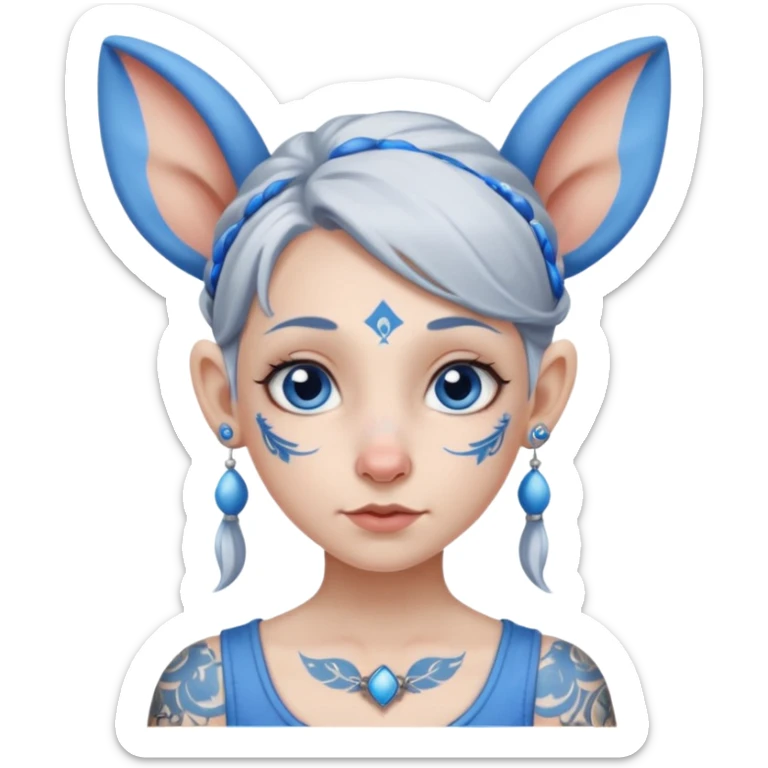 white-gray haired heavy blue tattooed head accessory big nose big ear young girl sticker