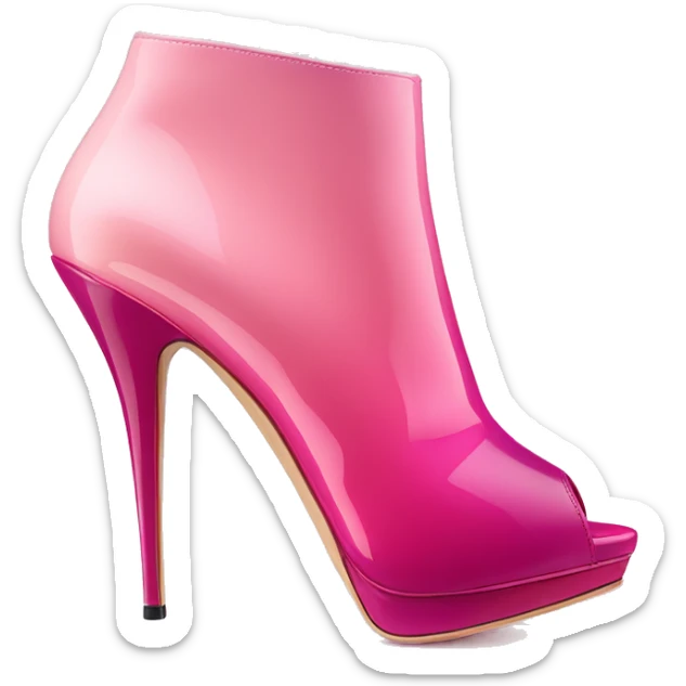 Realistic isolated top view of a pair of raspberry color to light pink ombre Jimmy Choo stiletto ankle bootie boots.  sticker