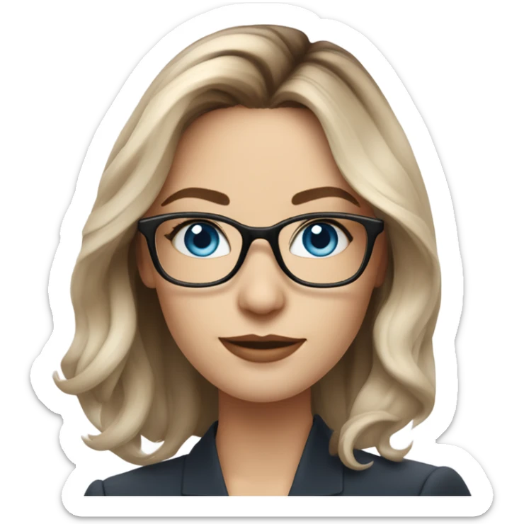 Shoulder length Balayage pale beautiful corporate woman with glasses and blue eyes sticker