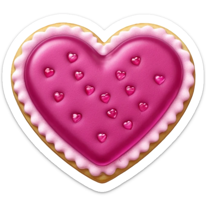 Realistic shortbread cookie in the shape of a heart with Fuchsia color jelly middle filling and sprinkled powder sugar on top. sticker