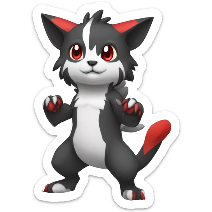 Cute cool black red white grey animal hybrid Fakemon full body sticker