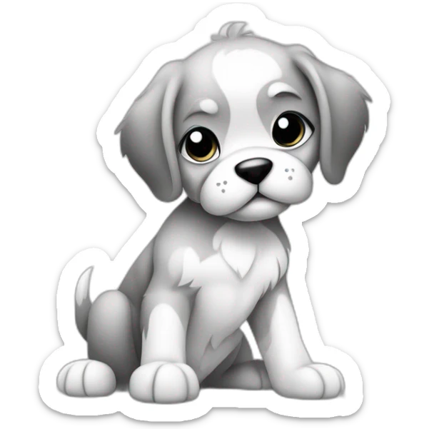 Vector isolated cute cartoon sitting puppy dog ​​with its paw up colorless black and white contour line easy drawing sticker