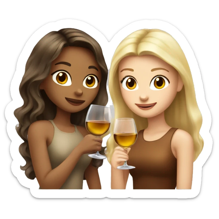 A blonde beautiful girl and a  super cute beautiful girl with brown hair drink wine together sticker
