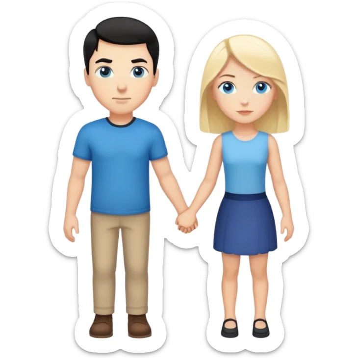 Strong white man with short black hair and white girl with long blonde hair and blue eyes holding hands sticker