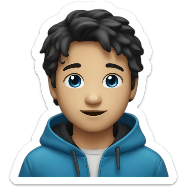 un niño con pelo liso y negro  medio oscuro con ojos azules oscuros sticker