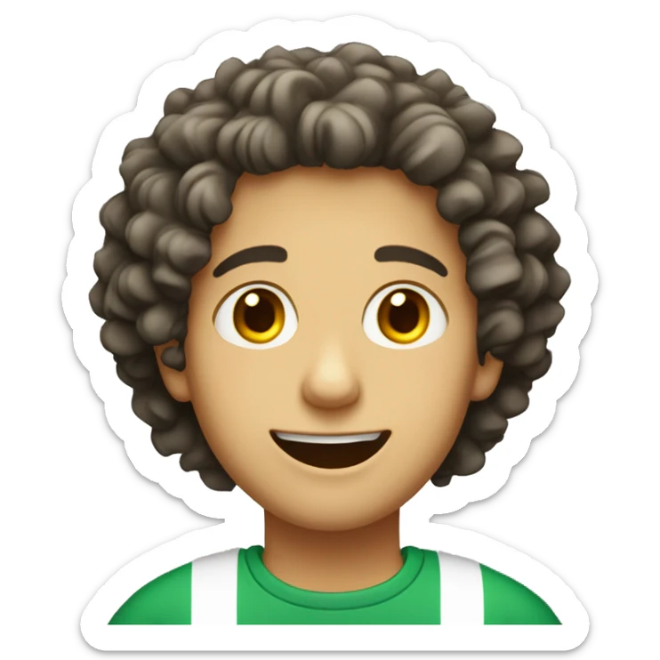Italian boy with curly low hair with cracked edges teeth with braces with wide eyes sticker