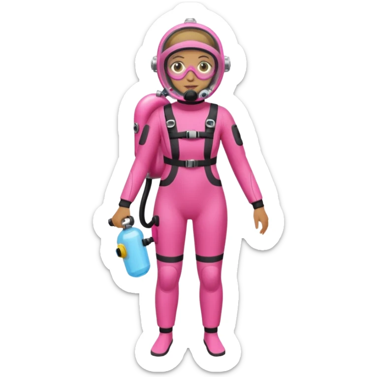 woman diver full body with pink diver suit, diver mask and oxygen tank
 sticker