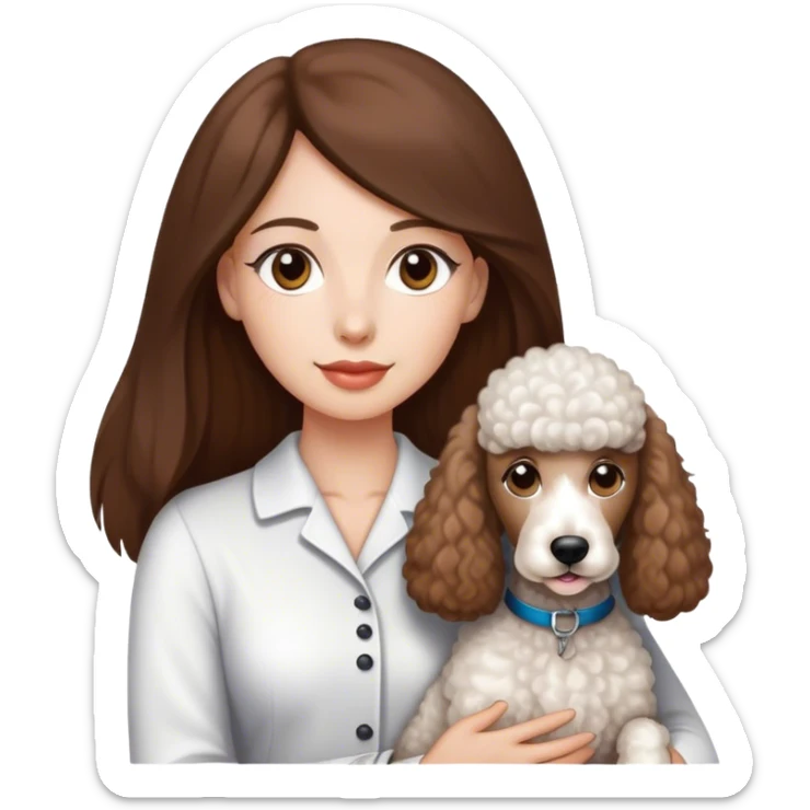 Long straight brown hair brown eyes beautiful women and white standard poodle you're holding sticker