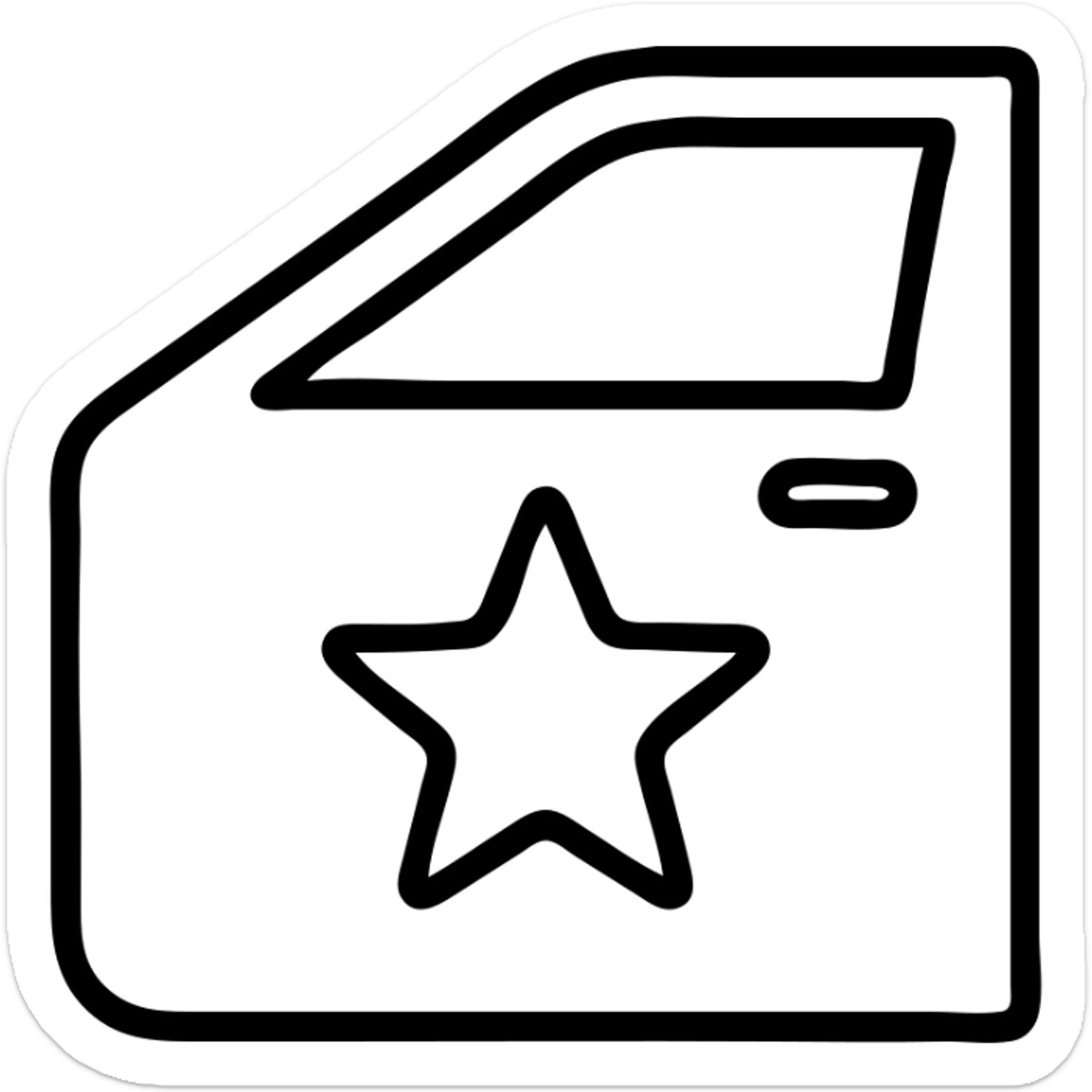 outlined icon of a gold star on the glossy black body of a premium car, clean lines, subtle reflections, modern and simple sticker