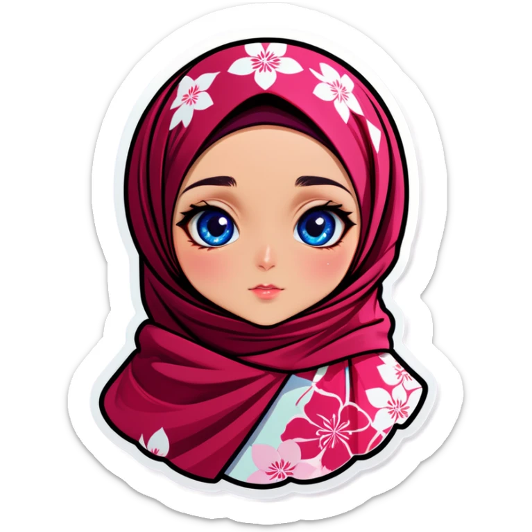 Turkish beautiful finish Konya girl blue eyes with hijab and Sakura dress sticker