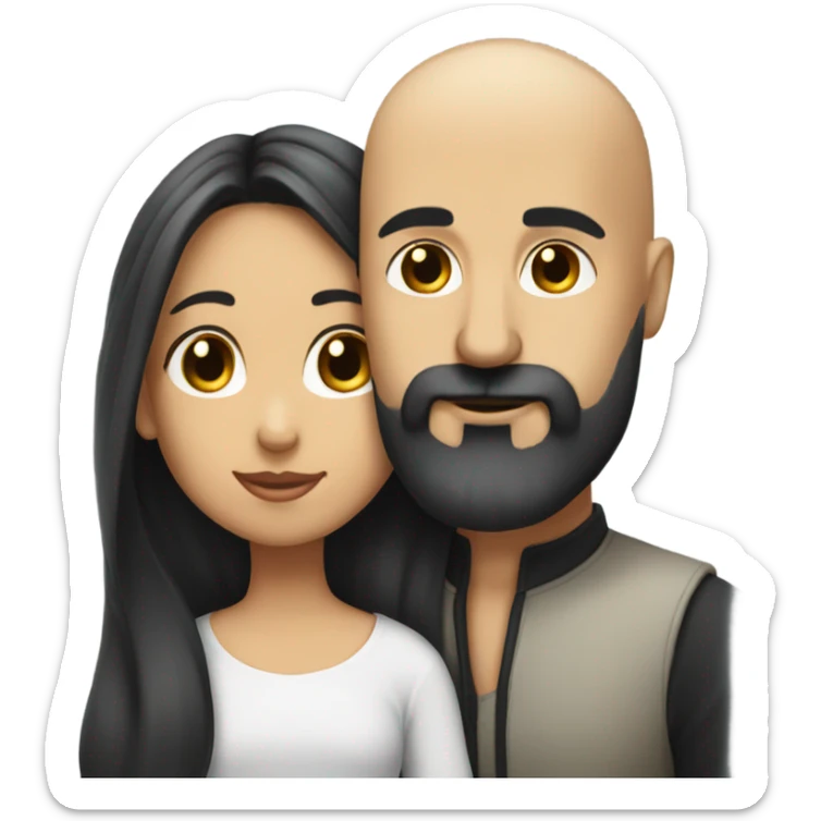Bald man with black beard and girl long black hair kiss sticker