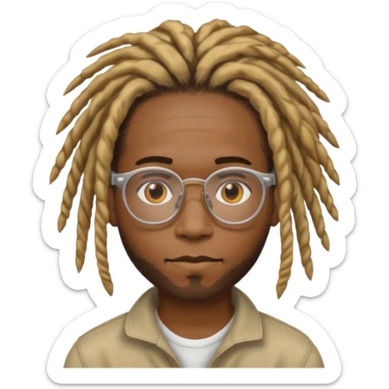  black male with dreads that are medium shirts with honey blond on one side of his hair wearing clear glasses  sticker