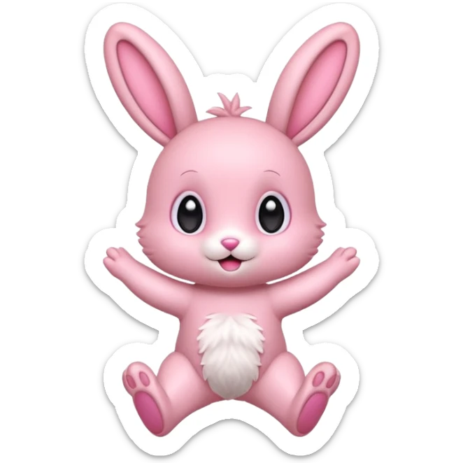 Exited pink bunny, kawaii chibi fluffy ears and body jumping of excitement  sticker