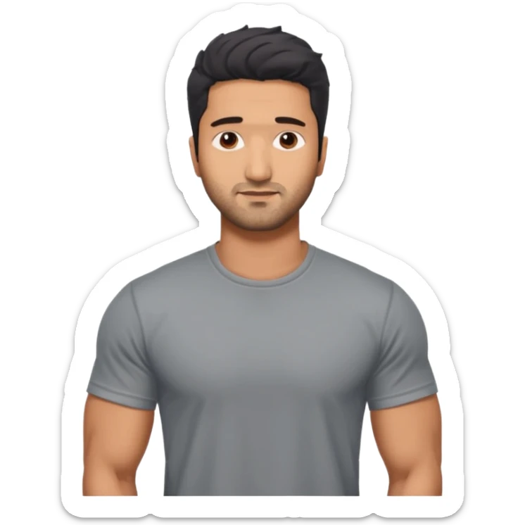 ipretty bratz emoji of vicky kaushal wearing a grey tee, muscular sticker
