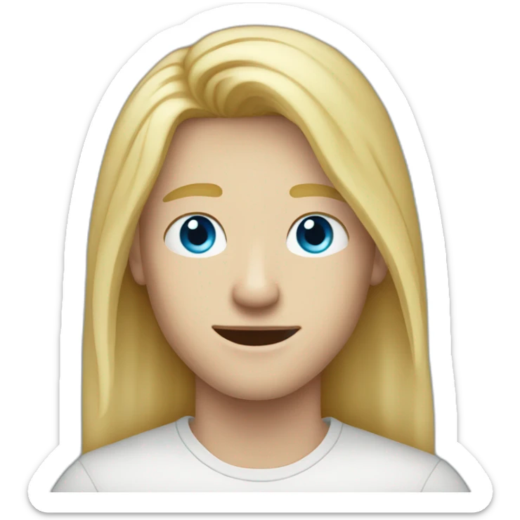 blue-eyed teen-ager man with long blond hair and pimple sticker