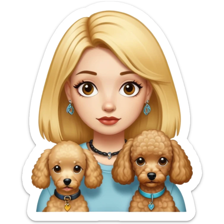 a  girl with glod  straight hair and tattoos and two rad poodle dogs sticker