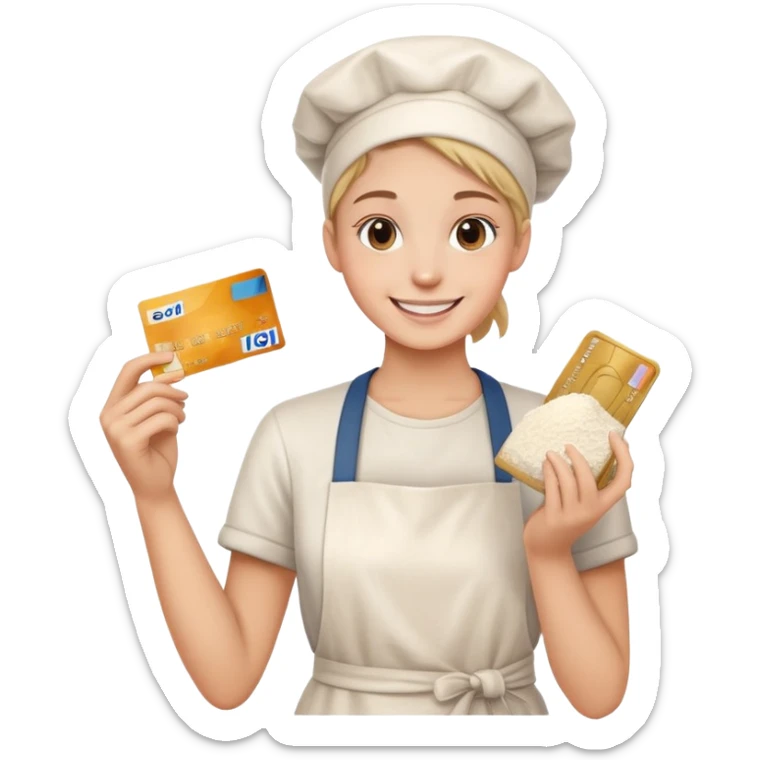 Happy emoji with credit card in hand and a pile of flour  sticker