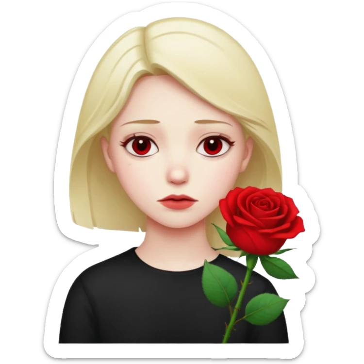 una faccina emoji triste che porge una rosa di fronte sticker