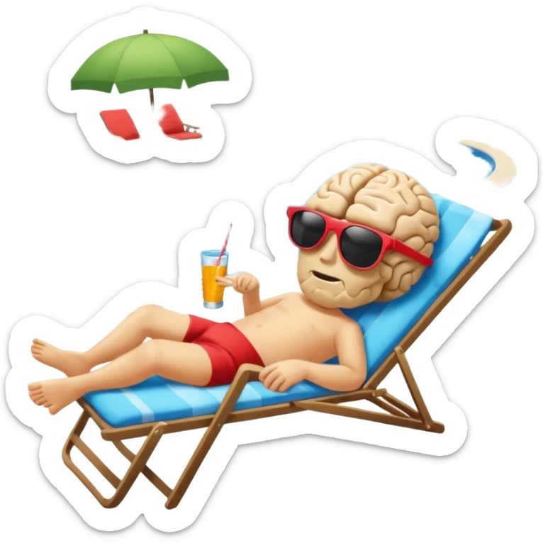 A brain lies in a deck chair wearing sunglasses at the edge of the pool. sticker