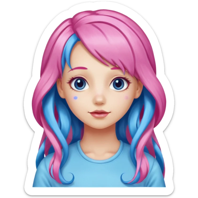 candy girl with very long blue-pink mixed candy hair with ribbon and no tattooes sticker