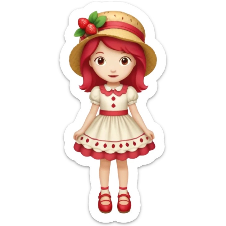 pretty and cute modern day strawberry shortcake full body with red shoes emoji sticker