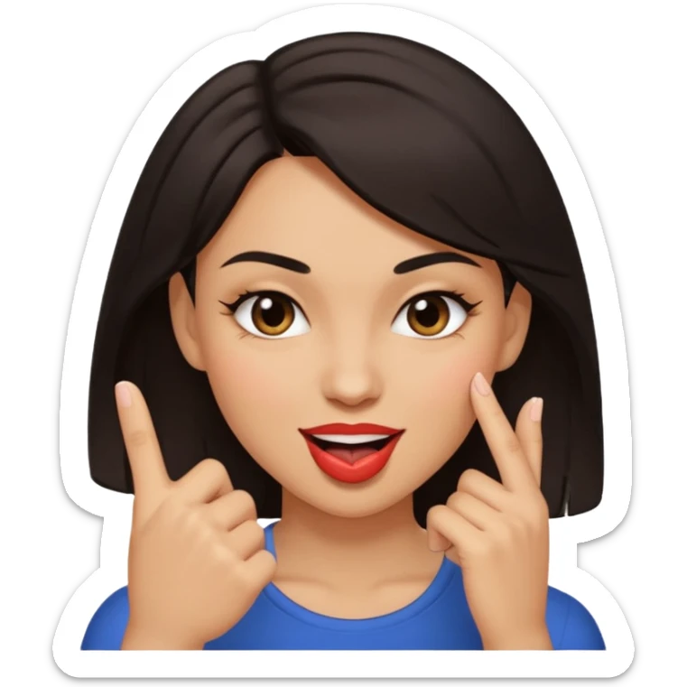 black slighty browin hair light brown skin woman, flirtatious gesture, biting her finger and winking emoji sticker