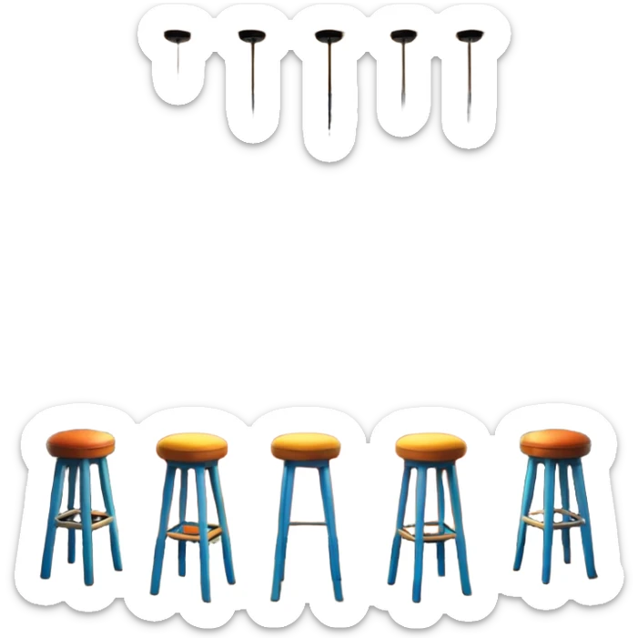 A 3D cartoon bar interior with a counter, glowing shelves of colorful bottles, tall stools, and hanging lights, warm ambient lighting, realistic reflections, Memoji-style. Photo Frame. Negative : Transparent. sticker