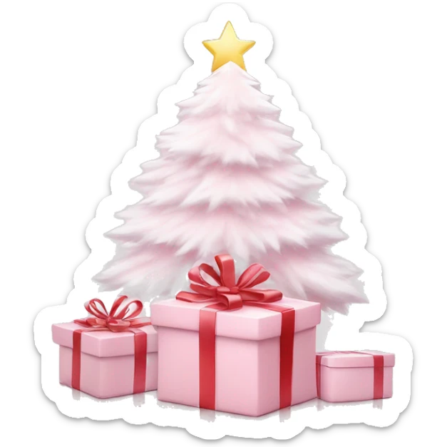 Light pink Christmas gifts under a white Christmas tree  sticker