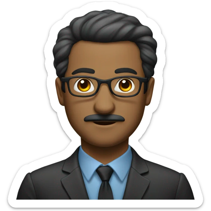 Man with mustache and receding hairline with hair on the sides wearing glasses sticker