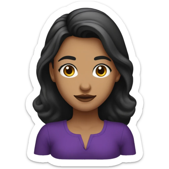 Mujer joven de tes clara de ojos oscuros y cabello sueto negro hasta el busto usa una blusa morada y esta señalando con sus dos brazos hacia arriba sticker