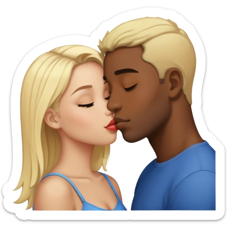 black girl kissing black guy with blonde hair like this 👩‍❤️‍💋‍👨 sticker