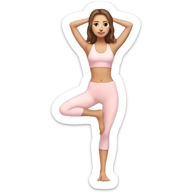 Aesthetic Ukrainian yoga girl with brown hair in light pink yoga outfit. Full body  sticker