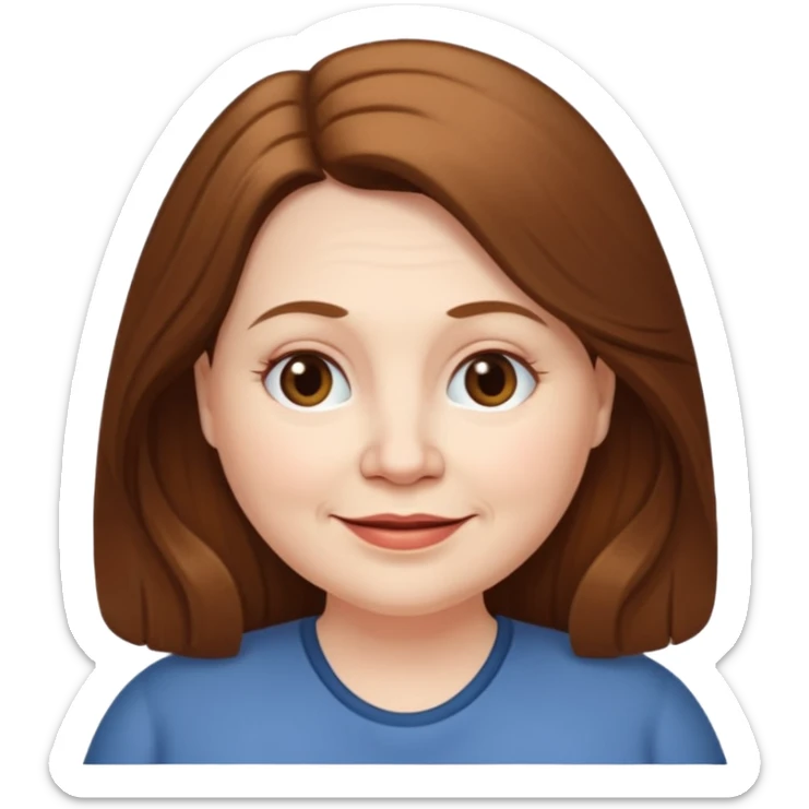 50 yr old white woman pale long brown hair small smile chubby sticker