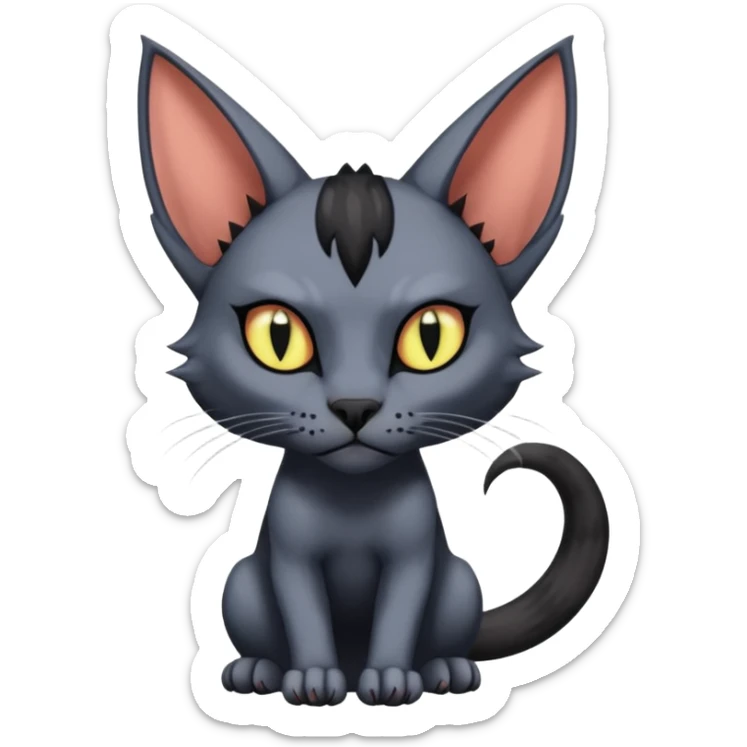 Black edgy Bastet-Noibat-Torracat-Sphynx-Lykoi-Caracal-cat-Fakemon-fusion-hybrid-creature sticker