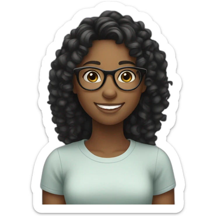 smiling black teenager girl with long black curly hair and round glasses sticker