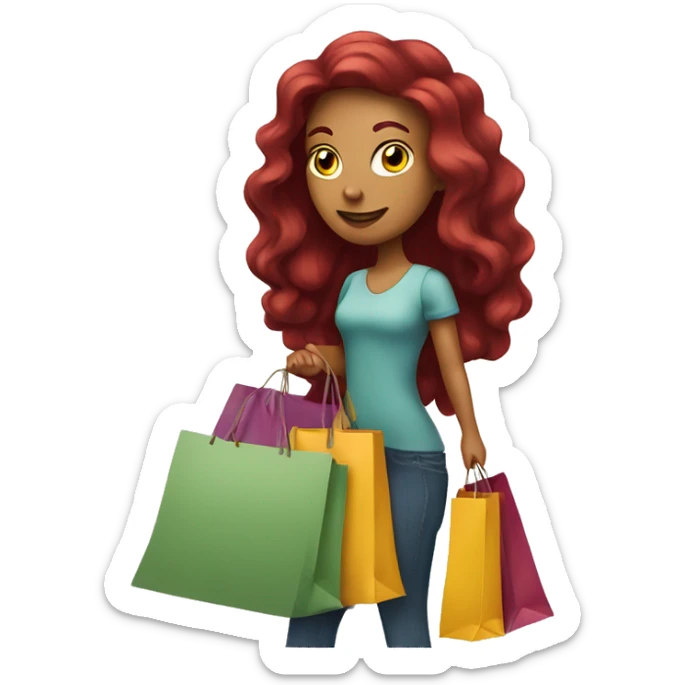 Long Burgundy haired girl, shopaholic, carrying a lot of shopping bags sticker