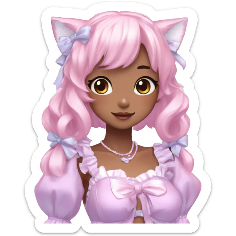 Shiny Blushing Cute Kawaii Beautiful Pastel Lolita Anime Catgirl Trending Style Cottagecore Pastelcore  full body sticker