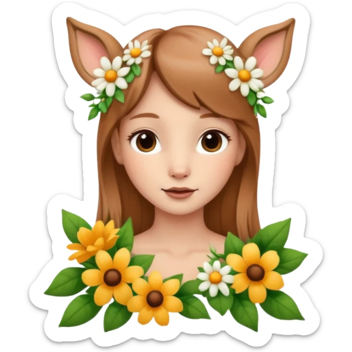 Adult Cute human like fawn with flowers sticker