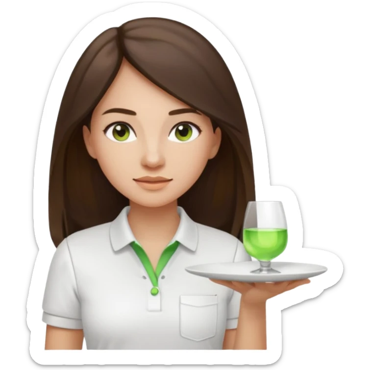 architect woman light skinned dark brown hair in WHITE POLO touch of light green, long hair but then wearing proper architeture attire with plates on the backgrounf sticker