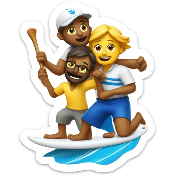  Eu quero um emoji com dois golfinhos Surfando em uma onda num dia de sol com uma flor sticker